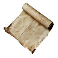 Realistic photo of a partially unrolled parchment scroll with weathered edges on a transparent background png