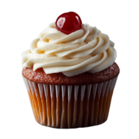 Realistic photo of a cupcake with cream and cherry topping on a transparent background png