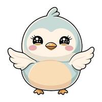 Chibi Bird Sits and Chirps with Laughter vector