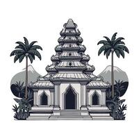 Black and white temple ancient simple vector