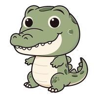 Chibi Alligator Sits and Giggling Happily vector