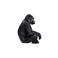 A 3D render of a black gorilla sitting and looking forward on a transparent background png