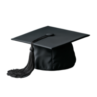 Realistic 3D render of a black graduation cap with a tassel on a transparent background png