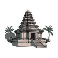 illust of temple ancient with palm trees on side vector