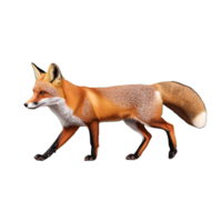 Realistic photo of a red fox walking with its head slightly lowered on a transparent background png