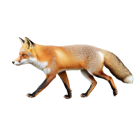 Realistic photo of a red fox in mid-walk on a transparent background png
