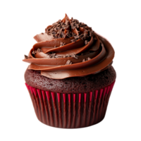 Chocolate cupcake with swirled frosting and smooth texture isolated on transparent background png