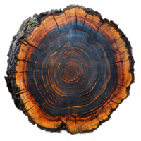 Cross-section of a tree stump with visible wood rings isolated on transparent background png