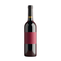 Wine bottle with deep red liquid and black label isolated on transparent background png