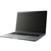 Open laptop computer with a sleek design featuring a blank screen on a transparent background, perfect for technology presentations and advertising png