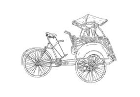 Sketch becak yogyakarta. Tricycle Rickshaw, illustration. vector