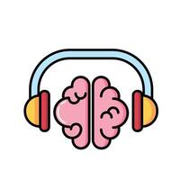 The brain listen studying using headphone learning icon, Outline symbol icon. Editable stroke. vector
