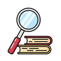 Magnifier search the science on the book learning icon, Outline symbol icon. Editable stroke. vector