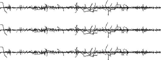 a series of black and white lines with different shapes, A set of black and white fence lines with different shapes, a border wire with barbed wire, barbed with a line vector