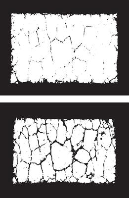 two white and black rectangular frames with cracks, a set of grunge frames with black and white designs illustrations
