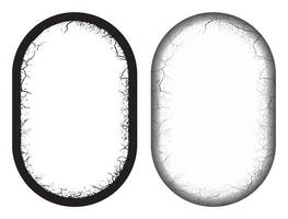 two oval frames with cracks on them, two black and white frames with grunge paint, a set of grunge frames with black and white designs illustrations vector