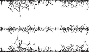 a black and white image of a tree with branches, A set of black and white fence lines with different shapes, a border wire with barbed wire, barbed with a line vector