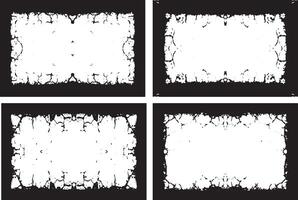 four square frames with black and white paint, three white vertical banners with black borders, a square frame with black and white grunge effect paint set vector