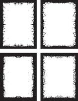 four square frames with black and white paint, three white vertical banners with black borders, a square frame with black and white grunge effect paint set vector