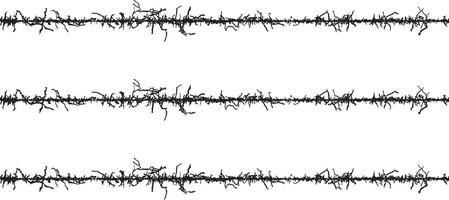 a series of black and white lines with a tree in the middle, A set of black and white fence lines with different shapes, a border wire with barbed wire, barbed with a line vector
