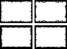 four black and white frames with a grunge texture, three white vertical banners with black borders, a square frame with black and white grunge effect paint set vector