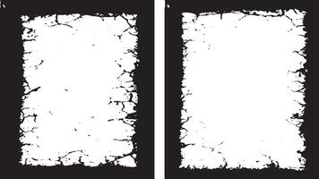 two black and white frames with cracks on them, three white vertical banners with black borders, a square frame with black and white grunge effect paint set vector