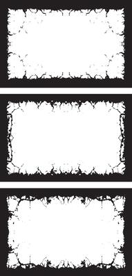 three black and white frames with a grunge pattern, a set of grunge frames with black and white designs illustrations