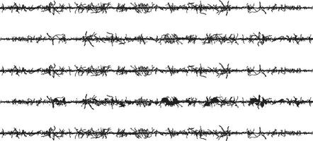 a series of black and white sound waves, A set of black and white fence lines with different shapes, a border wire with barbed wire, barbed with a line vector