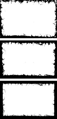 blank white frames with black paint on them, three white vertical banners with black borders, a square frame with black and white grunge effect paint set