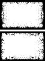 two black and white frames with a crack pattern, three white vertical banners with black borders, a square frame with black and white grunge effect paint set vector