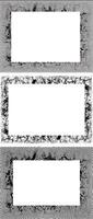 three black and white frames with a black and white design, three white vertical banners with black borders, a square frame with black and white grunge effect paint set vector