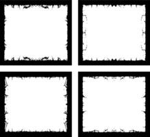 four square frames with black and white paint, three white vertical banners with black borders, a square frame with black and white grunge effect paint set vector