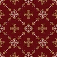 Elegant vintage floral damask pattern seamless background design in gold and red. Ornate luxury wallpaper with baroque motifs, decorative fabric textile or wrapping paper vector