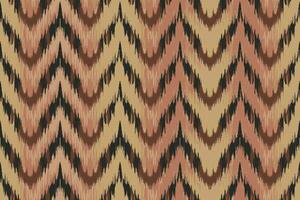 Seamless ikat fabric pattern with zigzag patterns in brown, beige and black tones, perfect for textiles, upholstery and interior decoration. Features traditional tribal elements. vector