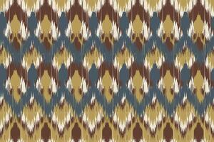 Seamless Multicolor Traditional Ikat Pattern with Brown, Blue, and Yellow Abstract Elements, Ideal for Fabric, Textile, Apparel, and Wallpaper Designs, Featuring Ethnic and Geometric Shapes vector