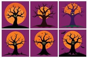 Spooky Halloween Tree Cartoon set vector
