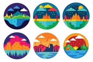Vibrant monsoon rain or urban view with rain effects set vector