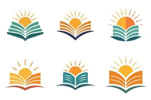 Learning icon collection with sun and book emblem representing education and enlightenment vector