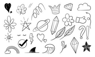 Hand-Drawn Line Art Collection of Various Symbols and Icons vector
