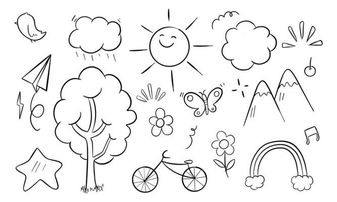Hand-Drawn Doodle Set of Nature and Everyday Objects
