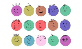 Collection of Circular Cartoon Faces with Various Expressions vector