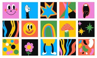 A Collage of Colorful Abstract Shapes and Faces vector