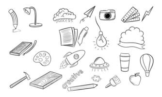 Hand-Drawn Doodle Icons of Creative and Artistic Objects vector