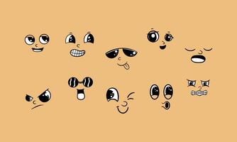 A collection of cartoon faces with various expressions vector