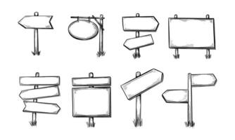 Hand-Drawn Wooden Signposts with Blank Surfaces for Directions vector
