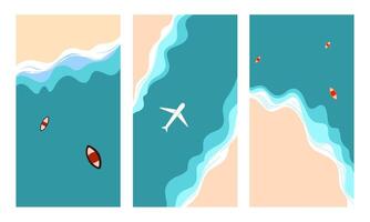 Three Abstract Illustrations of an Ocean Beach from Above vector