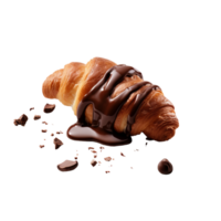 chocolate croissant with chocolate dripping on it, isolated on transparent background png