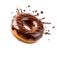 chocolate donut with chocolate glaze and sprinkles on a transparent background png