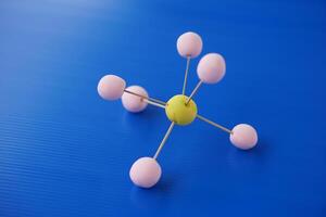 DIY molecule structure made from toothpicks and plasticine for teaching. Concept, teaching aids, educational materials. science lesson about molecule. photo