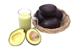 Smoothie avocado fruits, isolated on white background. Concept, healthy beverage for health. Well being and weight loss menu. Homemade refreshing fruit drinks. High fibers, detox. photo